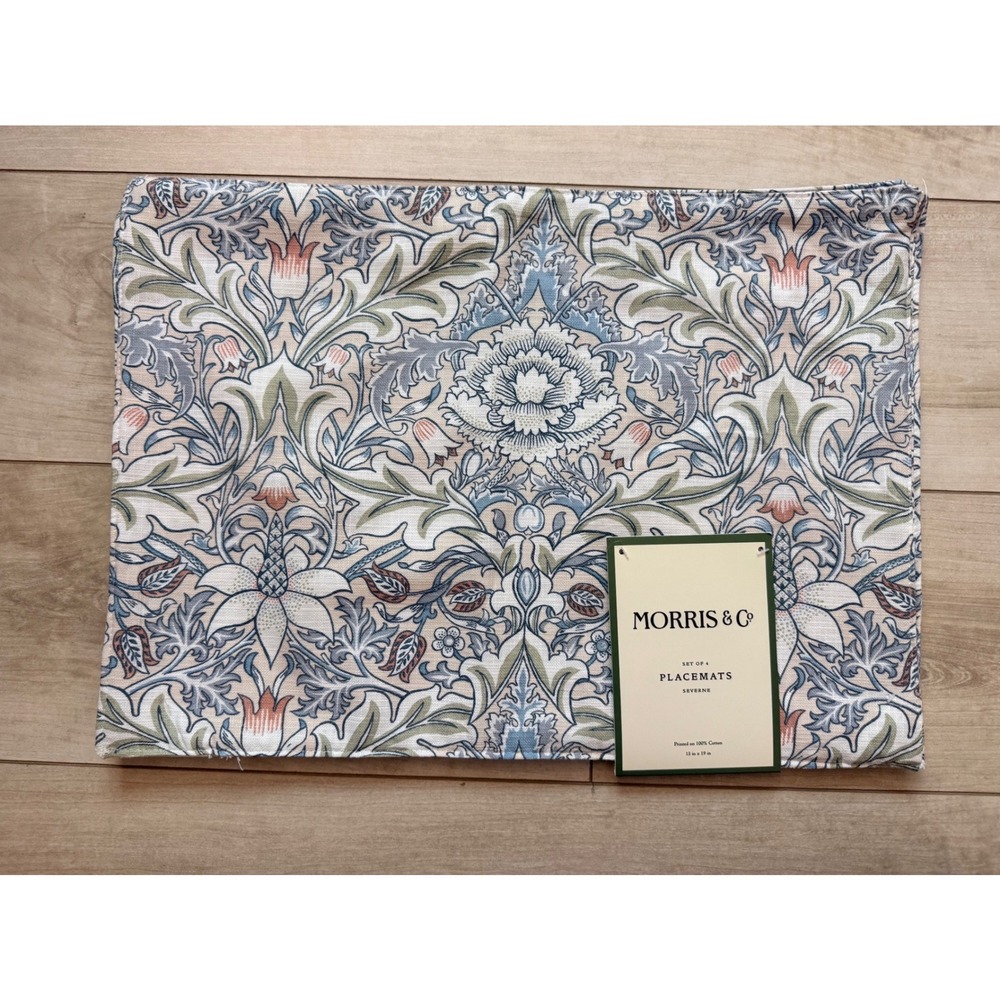 Morris & Co Severne Cotton Placemats Set of 4 Blue Green Floral 13" x 19" NWT